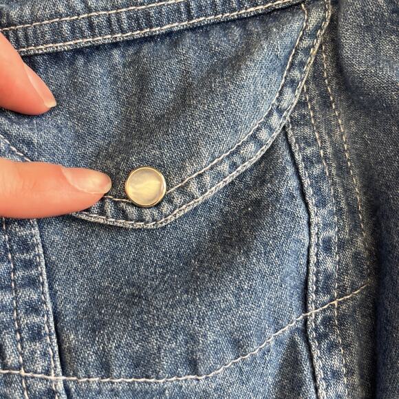 Xhilaration 90s Denim Overall Dress Large Mini Y2K Retro Pearl Snap - Picture 5 of 11